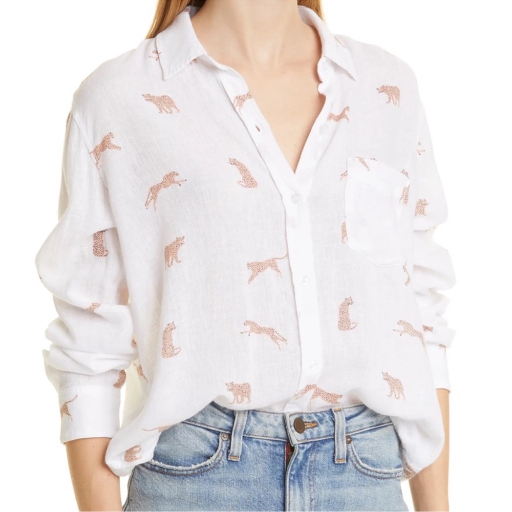 Rails Charli Cheetah Print Linen Blend Blouse Medium